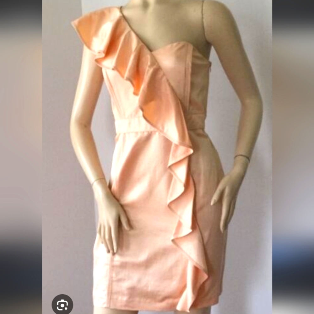 Cynthia Steffe Peach Dress One Shoulder Ruffle